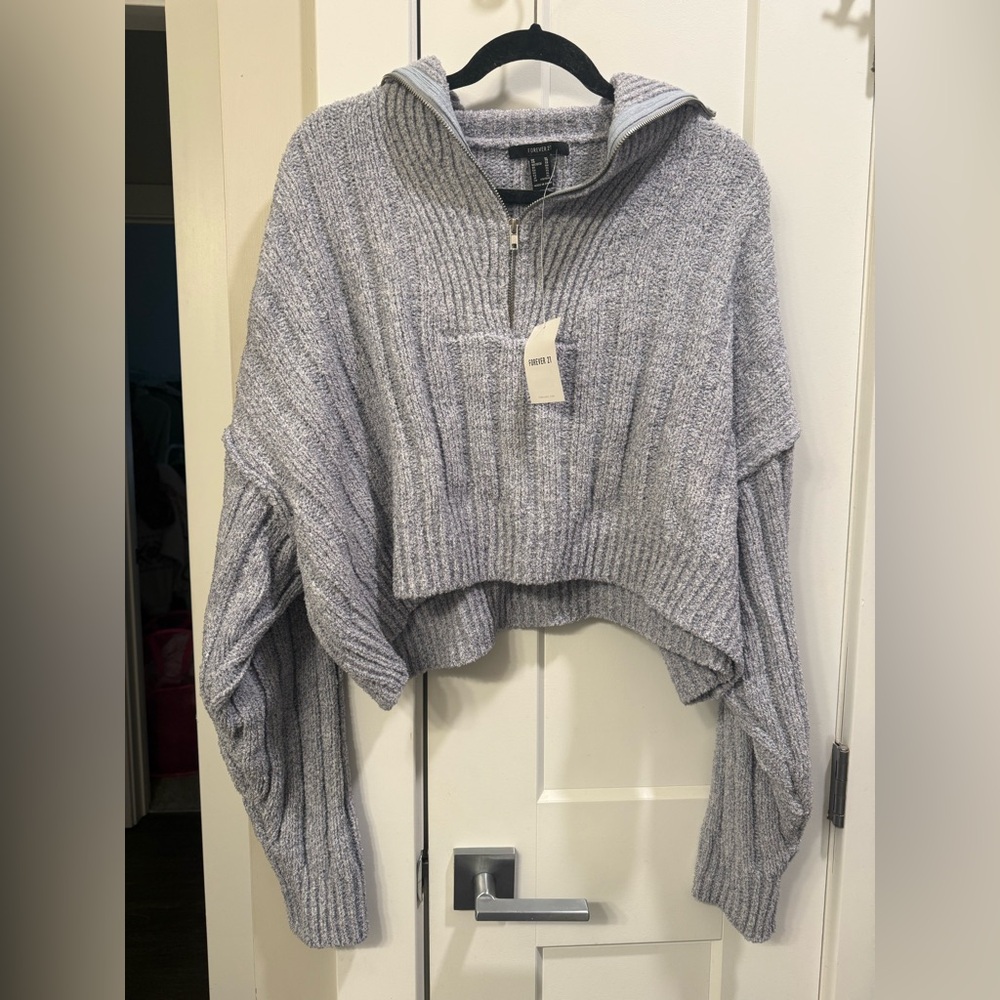 Forever 21 Light Light Blue Ribbed Cowl Neck Sweater